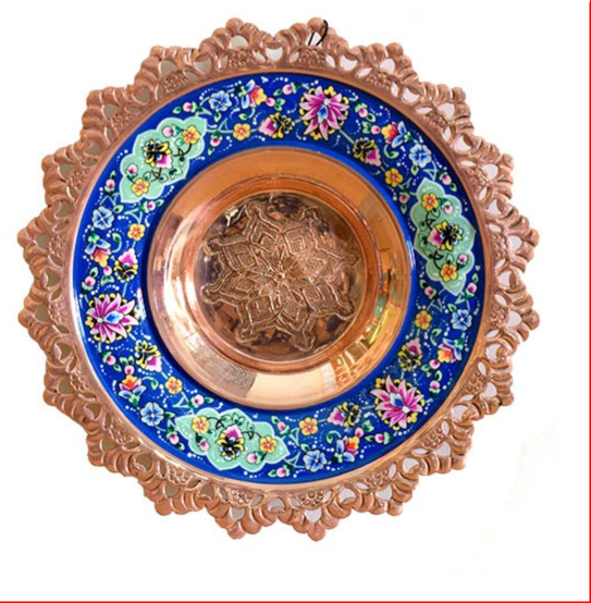 بشقاب مسی نگارگری نمای جلو رنگ مسی