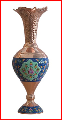 تنگ مسی نمای جانبی و جزئیات نگارگری و سطح مسی